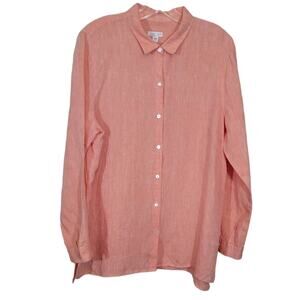 J. Jill Love Linen Essential Shirt Roll Tab-Sleeve Button Up Orange Size Large